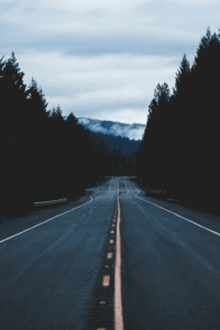Empty winding highway through forest representing the worst times for crashes during high-risk driving seasons