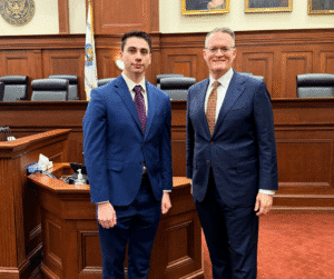 hawn Hogbin standing in a federal courtroom after being sworn into the Federal Court in Maryland